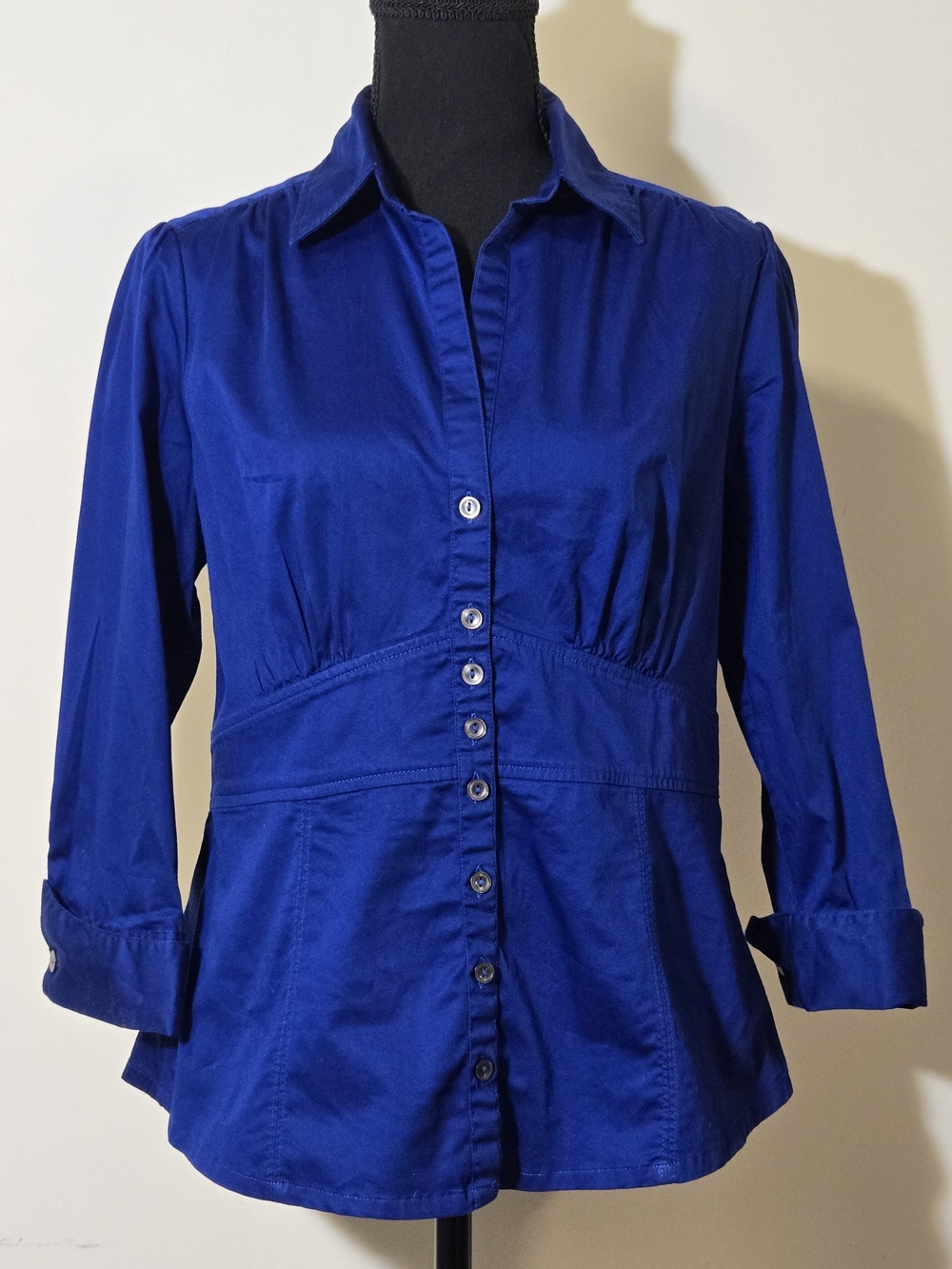 Banana Republic Royal Blue Button-Front Collared Imperial Waist Blouse